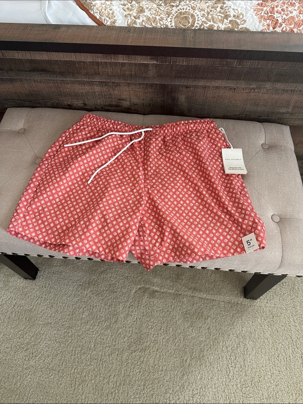 Men's Athletic Drawstring Shorts in Coral Geo Print